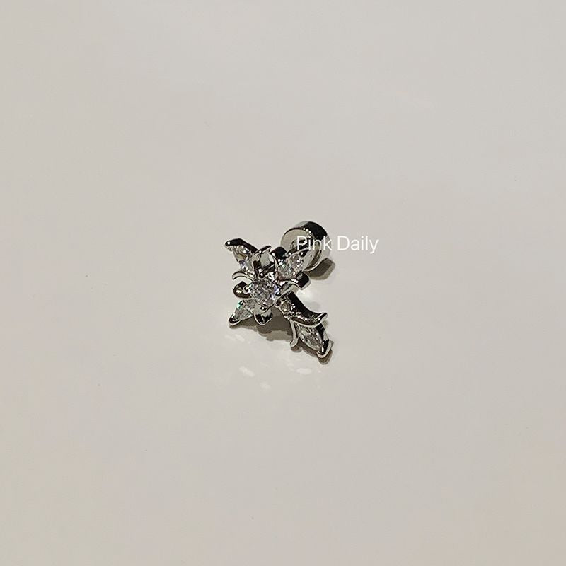 Wholesale Halloween  Super Flash Full Diamond Cross Ear Bone Nail  Titanium Steel Earrings