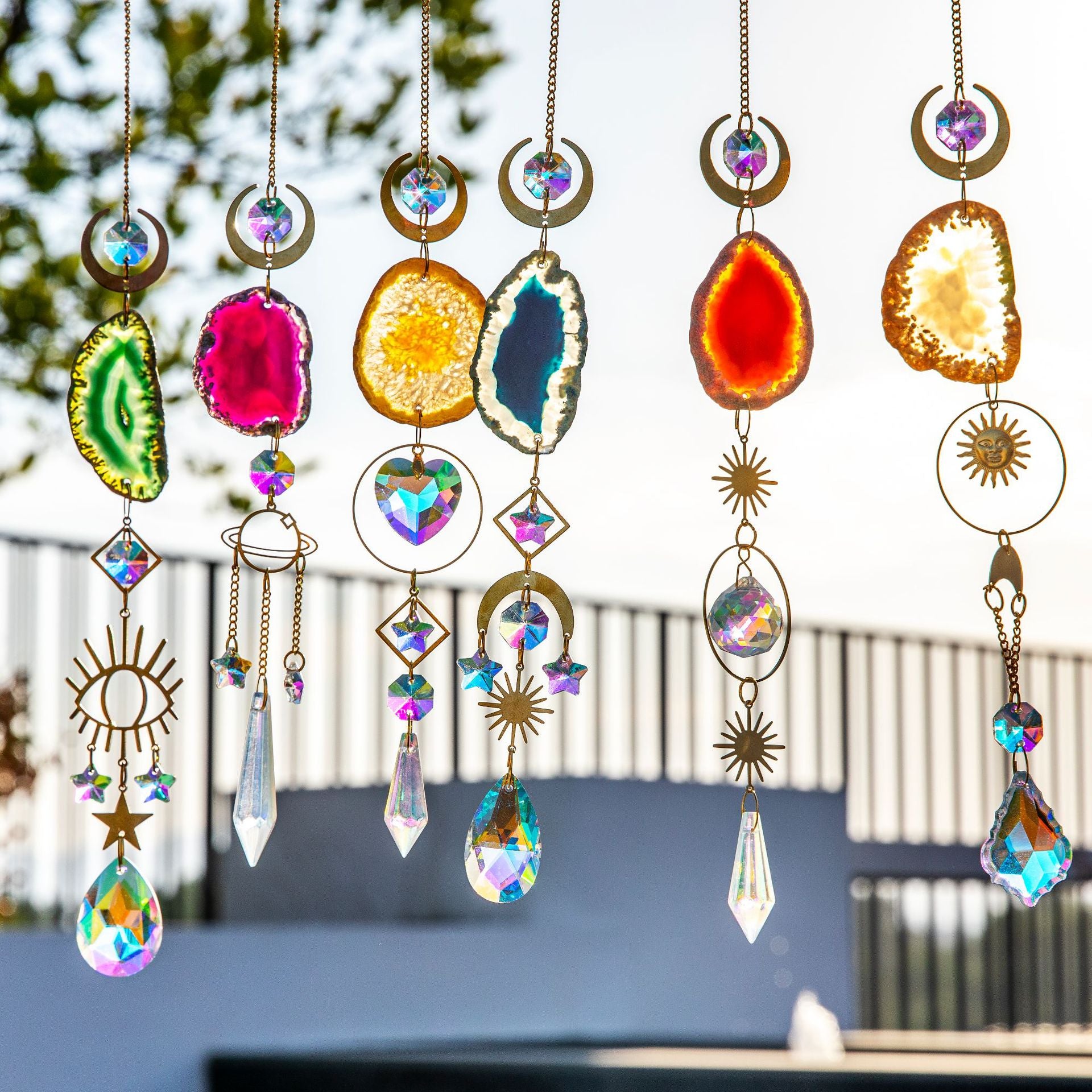 Wholesale  Raw Stone Agate Lighting Pendant Crystal Sun Catcher Prism Ball Wind Chimes Decoration
