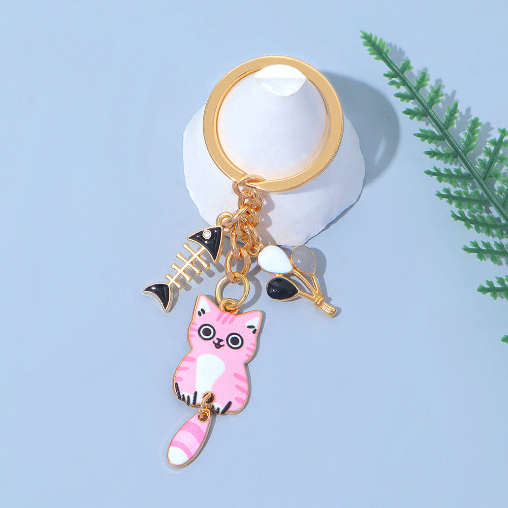 Wholesale Zinc Alloy Cartoon Cat Keychain With Movable Tail Trendy Animal Design Bag Charm Or Car Key Accessory Electroplated Finish Fashion Accessory For Gift And Boutique Resale