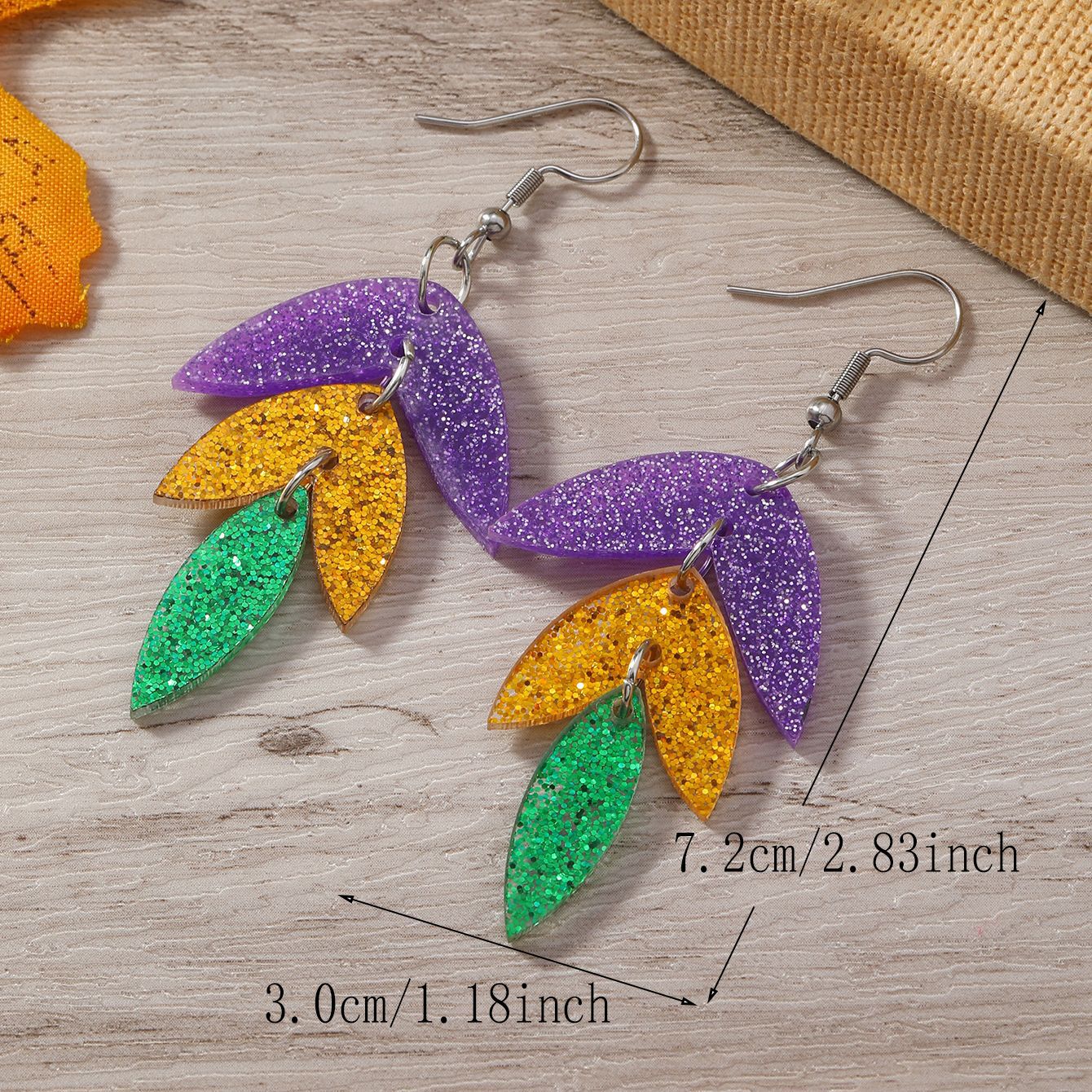 Wholesale three-color acrylic colorful sequin wheat ear leaf earrings