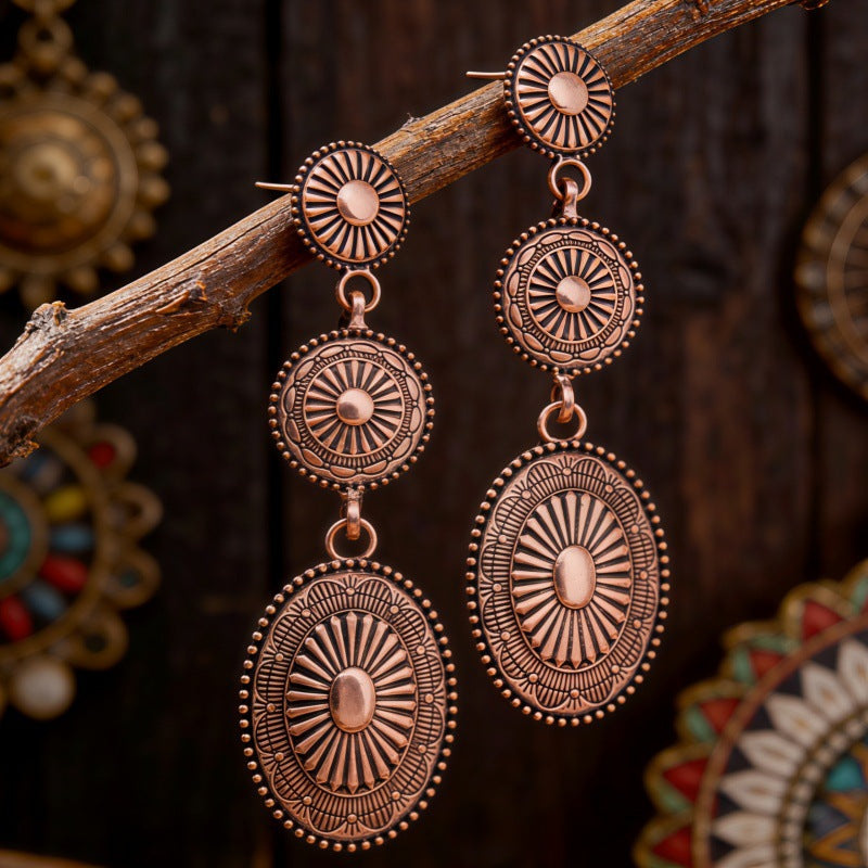 Wholesale Alloy Ancient Silver Long Drop Earrings Retro Western Ethnic Style Jewelry Accessory for Everyday Wear