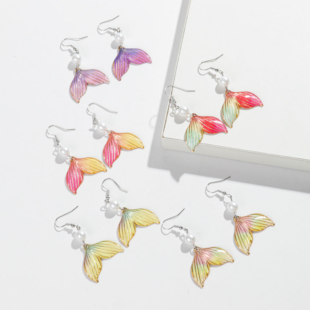 Wholesale Ocean Style Man-made Pearl Colorful Mermaid Fishtail Earrings