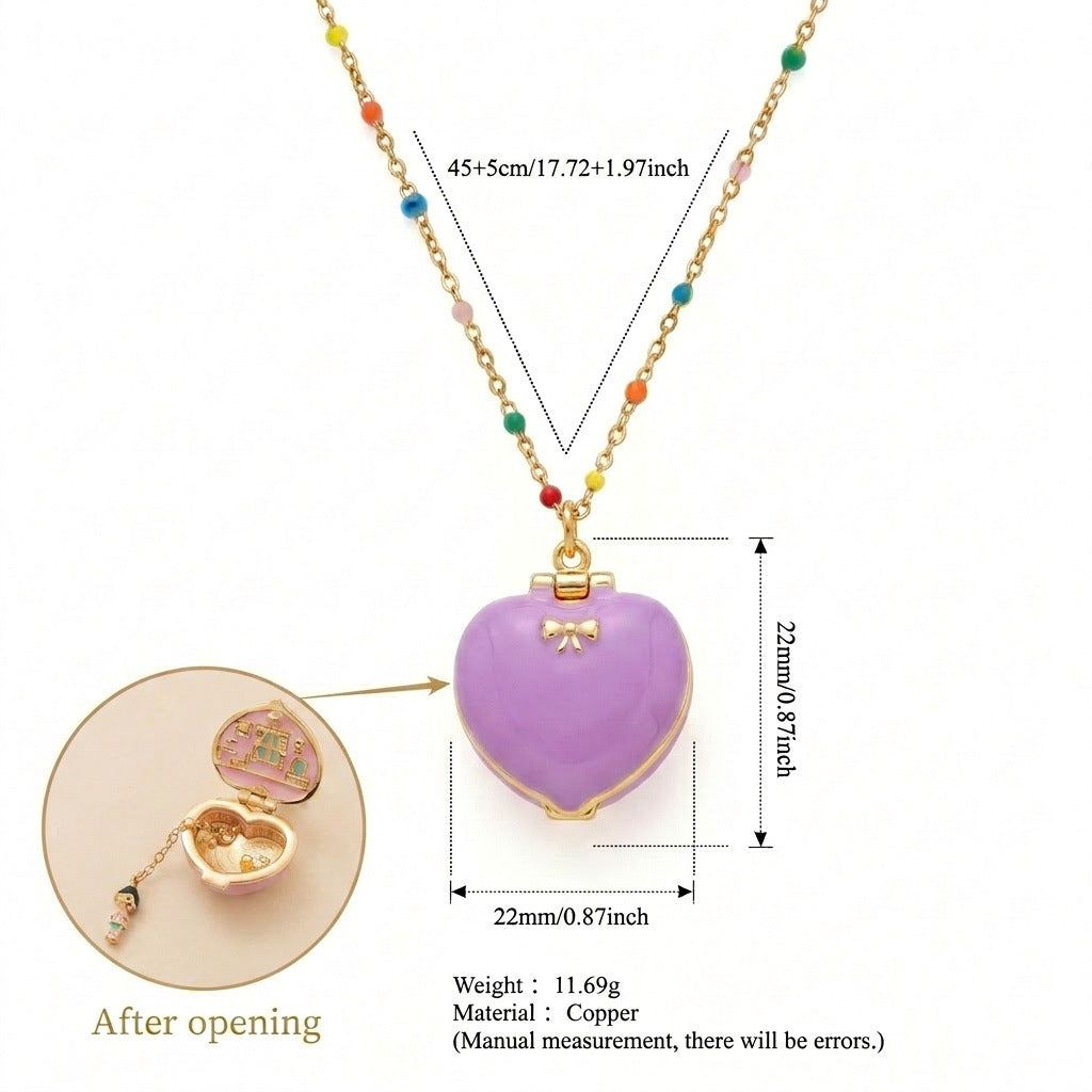 Wholesale Fashion Heart Locket Necklace For Women Copper Pink Gold Plated Cute Star Pendant Jewelry Gift
