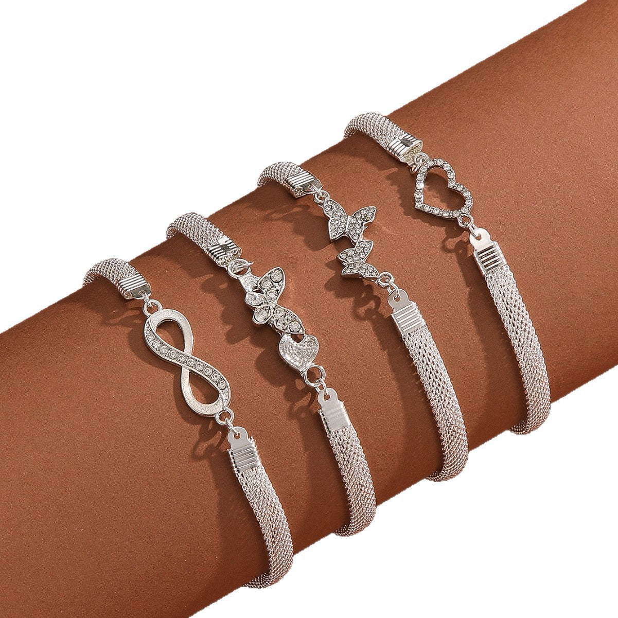 Wholesale Women S Alloy Rhinestone Anklet Set With Ocean Style Butterfly Heart Infinity Symbol Stackable Boutique Gift