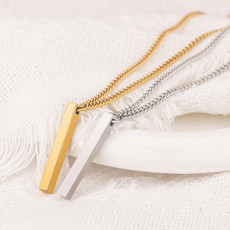 Wholesale Men' s Stainless Steel Hip-Hop Rectangular 3D Cube Pendant Necklace