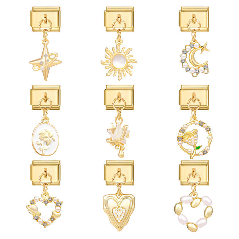 Wholesale  Bow  Italian Charm Bracelet 9mm DIY Creative Gold Bottom Stainless Steel Composable Bracelet