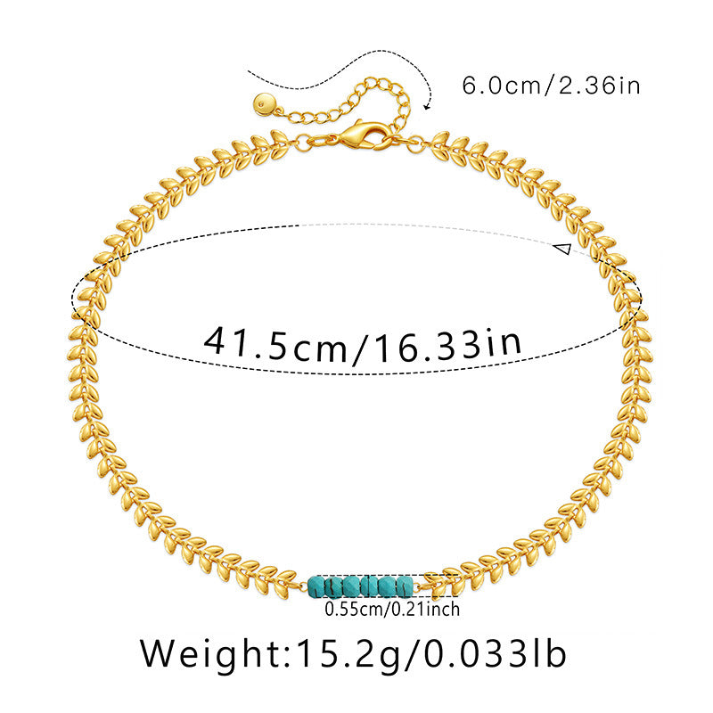 Wholesale Handmade Turquoise Beaded Necklace 18K Gold Plated Clavicle Chain Boutique Resale