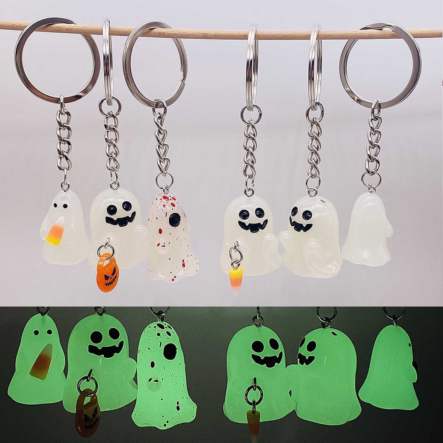 Wholesale Decorative  Ghost Resin Keychain Glow-in-the-Dark 3D Backpack Charm