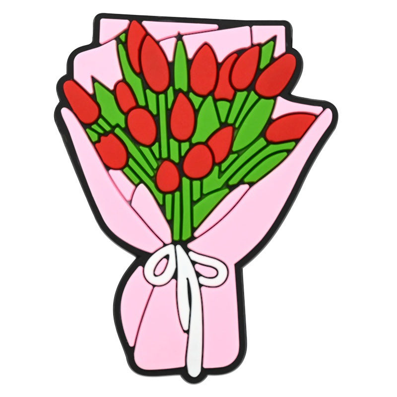 Wholesale  Random 100pcs  floral bouquet series PVC Soft Rubber Shoe Buckle Decoration