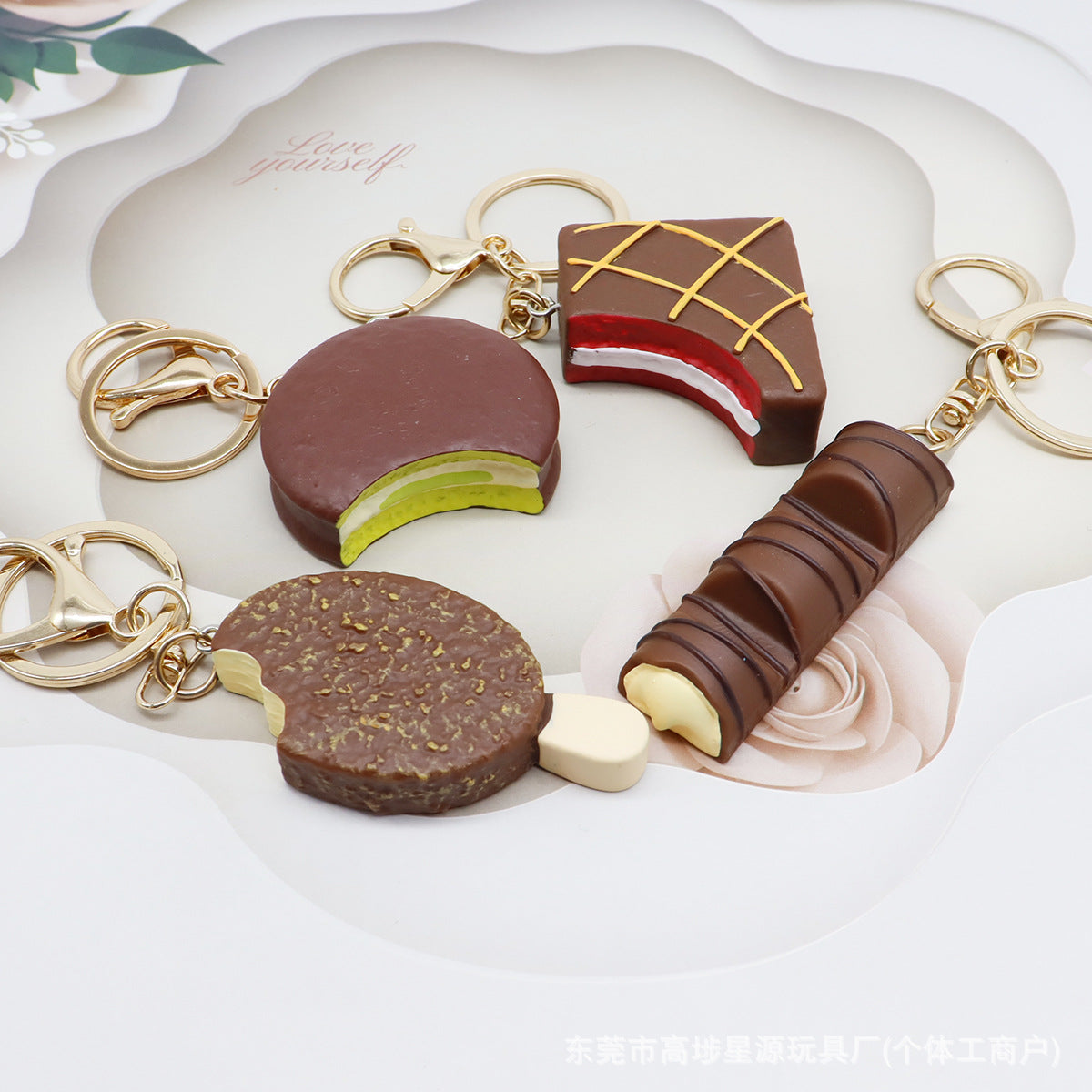 Wholesale Mini Artificial Resin Chocolate Cake Keychain Bag Charm Everyday Accessory