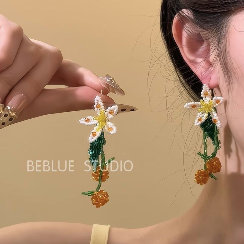Wholesale  flower beaded tassel earrings