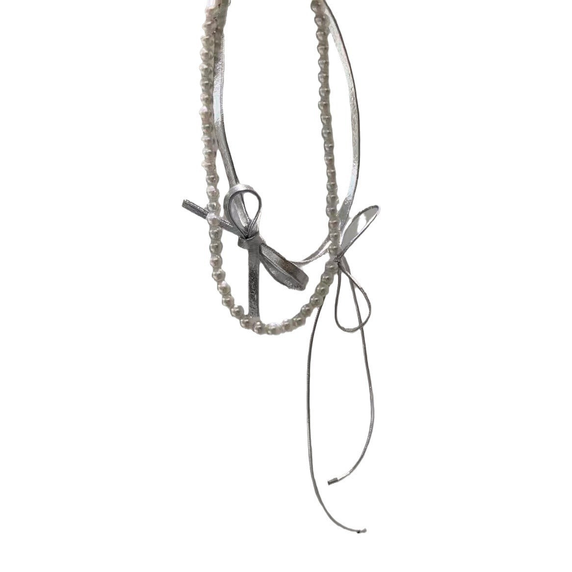 Wholesale  Double-layer Pearl Leather Butterfly Collar Necklace