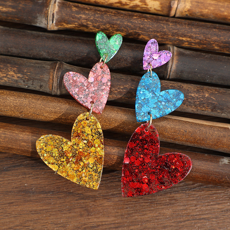 Wholesale Gradient Sequin Heart Acrylic Earrings,  Sweet Style - Fashion Jewelry Accessory for Gift or Boutique Resale