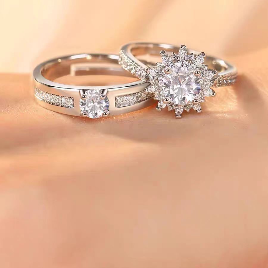 Wholesale Fairy Tale Wedding Ring Set - Adjustable Copper Couple Rings,  Unisex Electroplated,  Jewelry Accessory for Boutique Resale