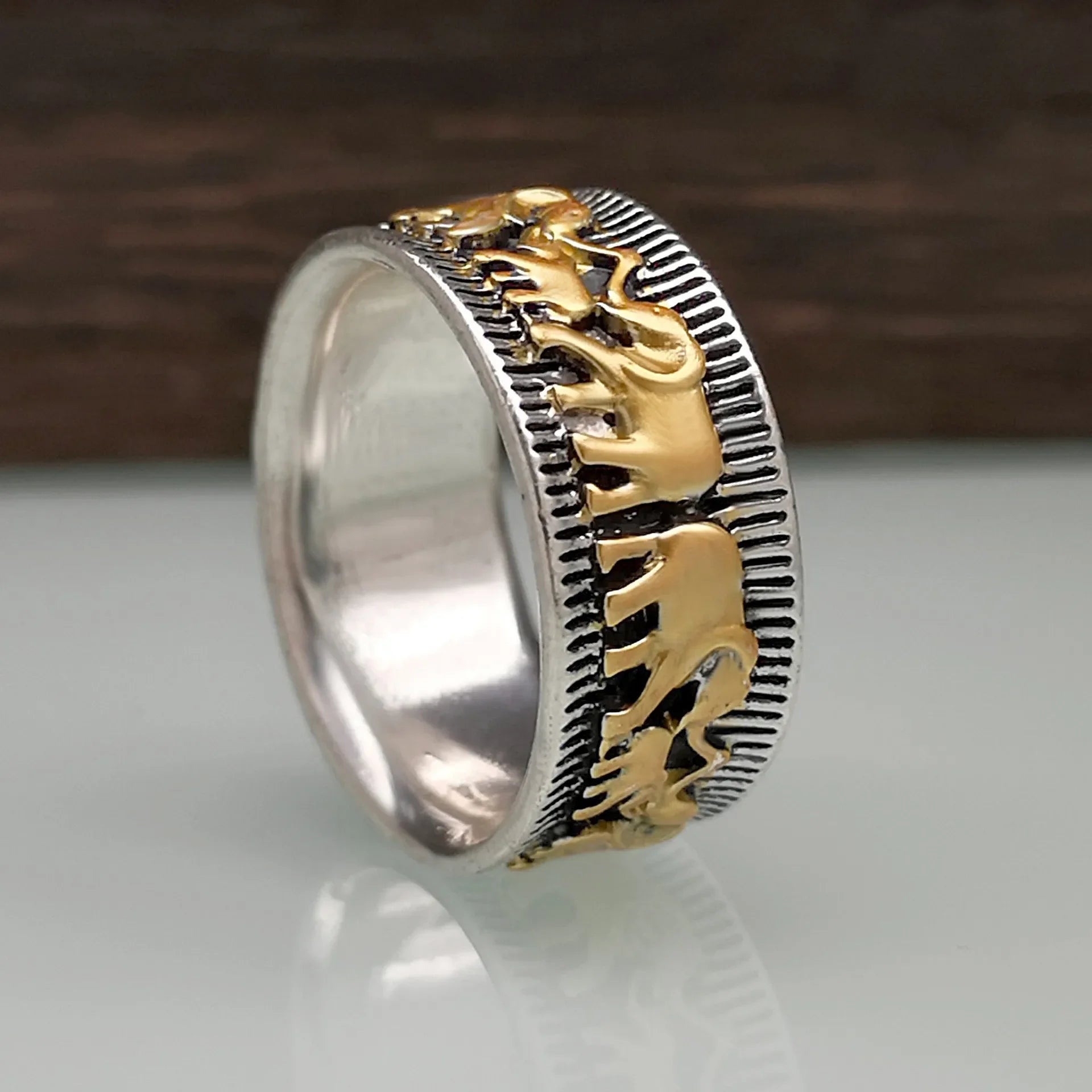 Wholesale  Retro Animal Elephant Ring Double Color Gold Plating  Ring