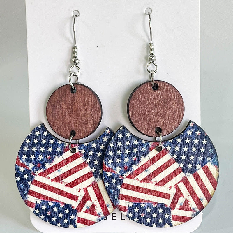Wholesale 2 Pairs/pack American Independence Day Vintage Bohemian Natural Wood Earrings ACC-ES-HY040