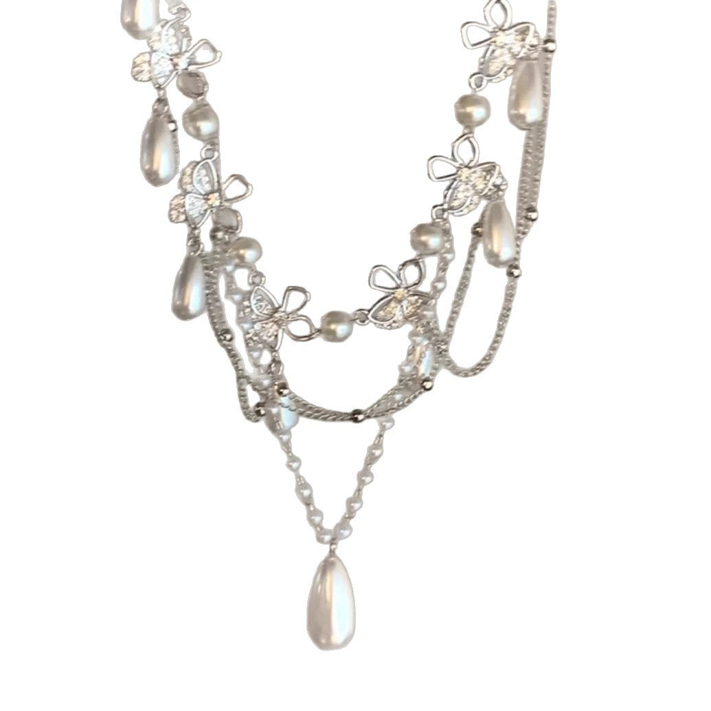 Wholesale Fairy Butterfly Multi-Layer Tassel Pendant Pearl Necklace Fashion Layering Jewelry for Boutique Resale
