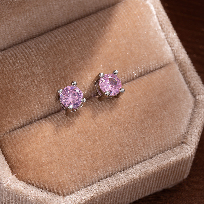 Wholesale Square diamond zircon earrings four-claw round diamond