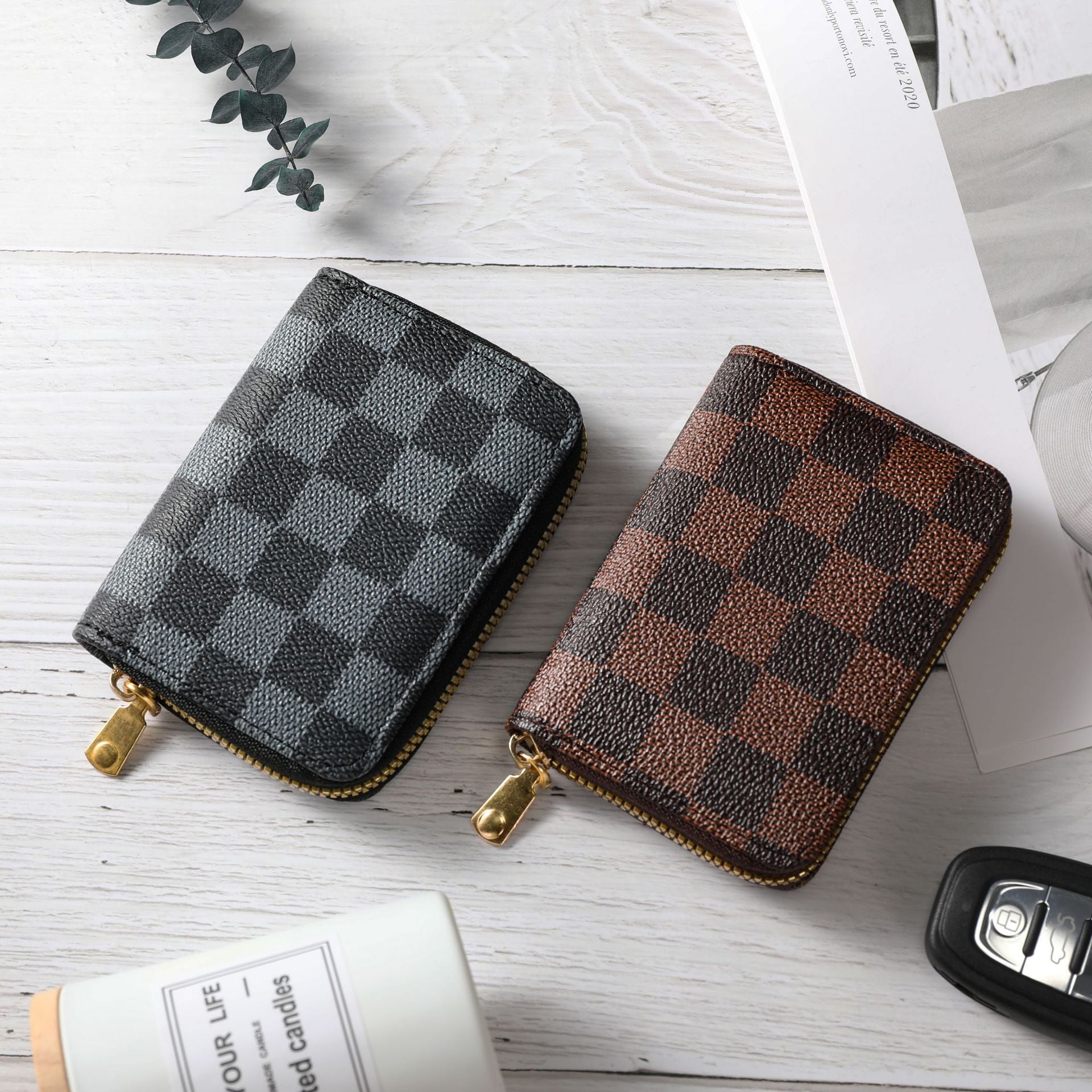 Wholesale Stylish Retro Checkered Accordion Card Wallet With Large Capacity PVC Material Daily Use Resale Item