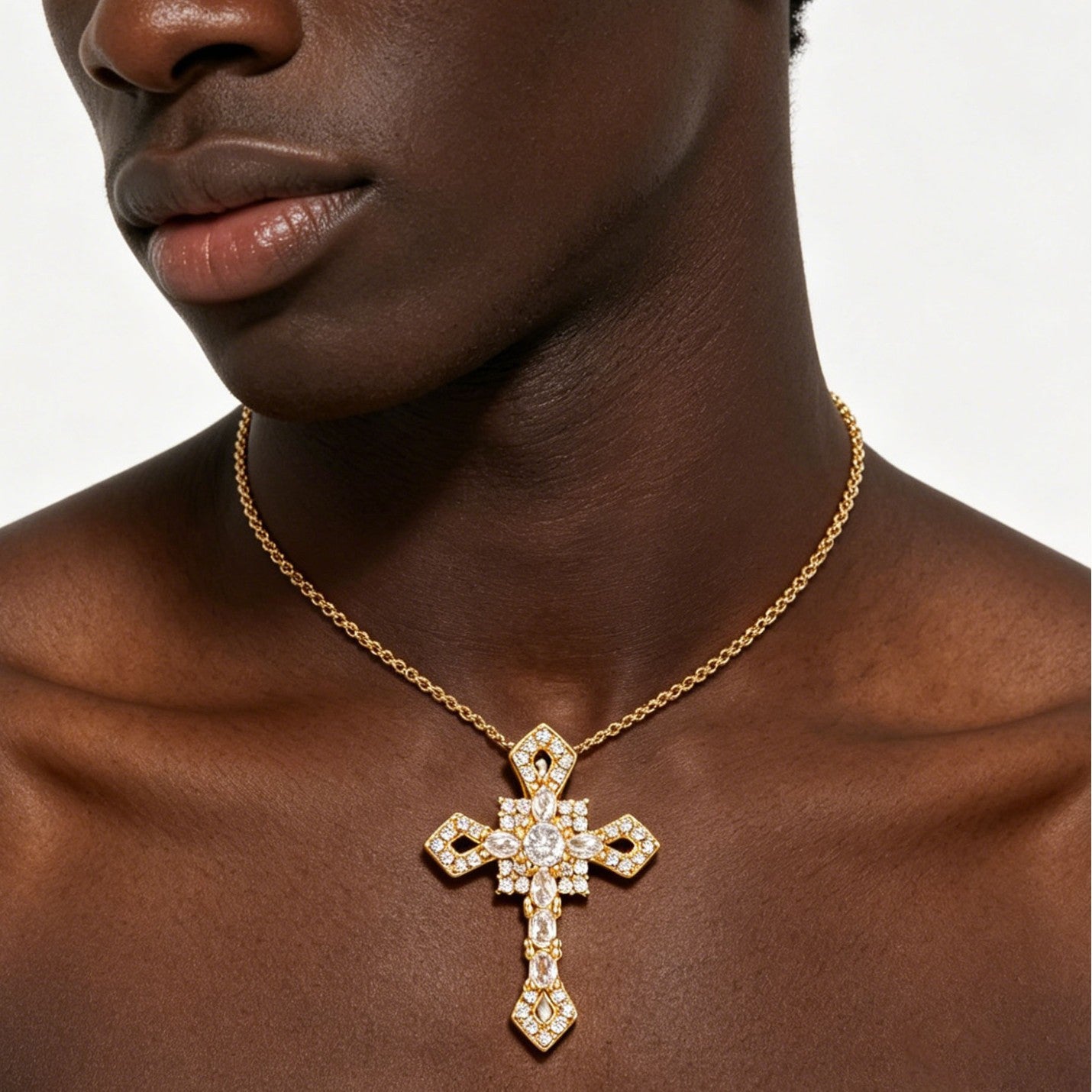 Wholesale Copper Zircon Cross Pendant Necklace,  Stylish Square Sugar Design,  Gold Plated,  Jewelry Accessory for Women,  Boutique Resale