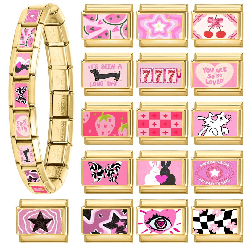 Wholesale 9mm Italian Charm Starter Bracelets DIY square Single Section Creative Stainless Steel Composable Bracelet