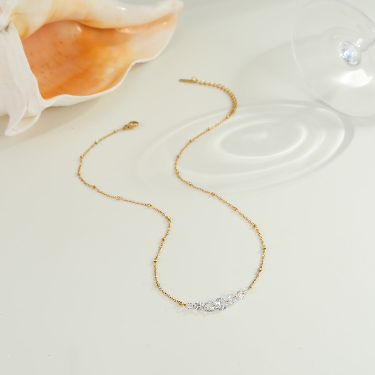 Wholesale Stainless steel colored zircon clavicle chain