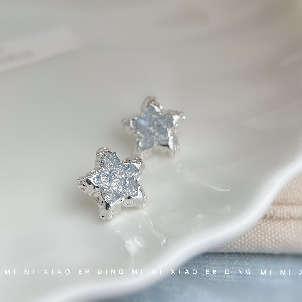Wholesale Blue Ice Crystal  Five-pointed Star  Earrings