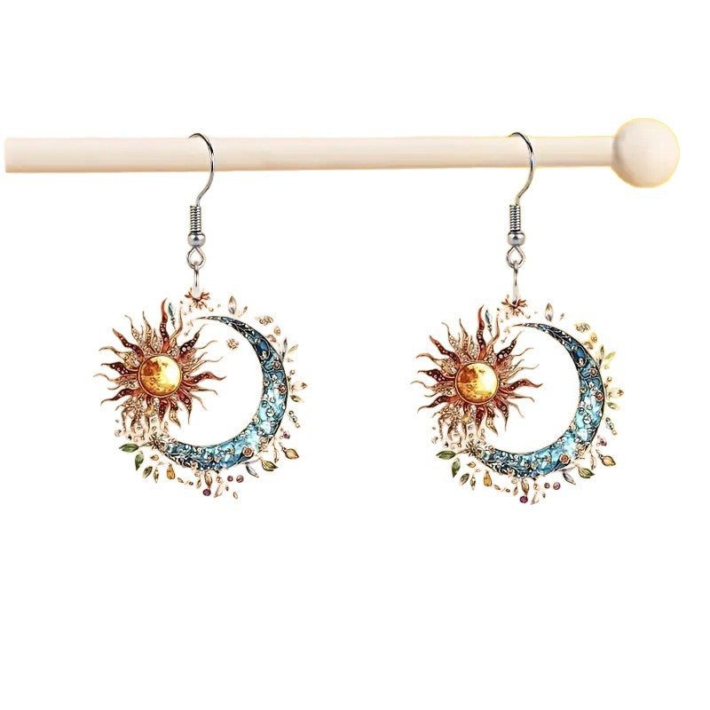 Wholesale Colorful Moon and Sun Bohemian Style Acrylic Earrings