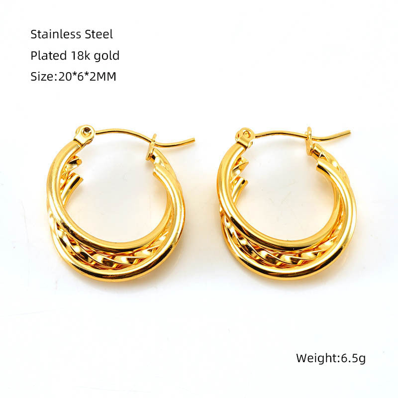 Wholesale Double Layer Stainless Steel Earrings Gold Round Wrap Earrings ACC-ES-ZhongXin003