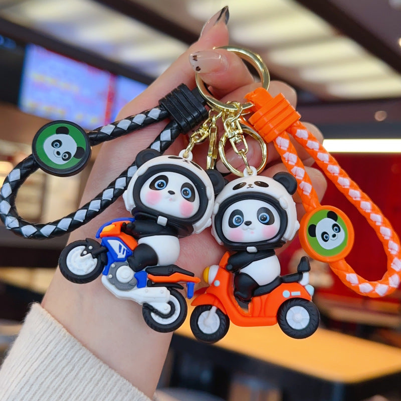 Wholesale Cute Motorcycle Panda PVC Keychain Cartoon Bag Charm Gift For Couples Resale