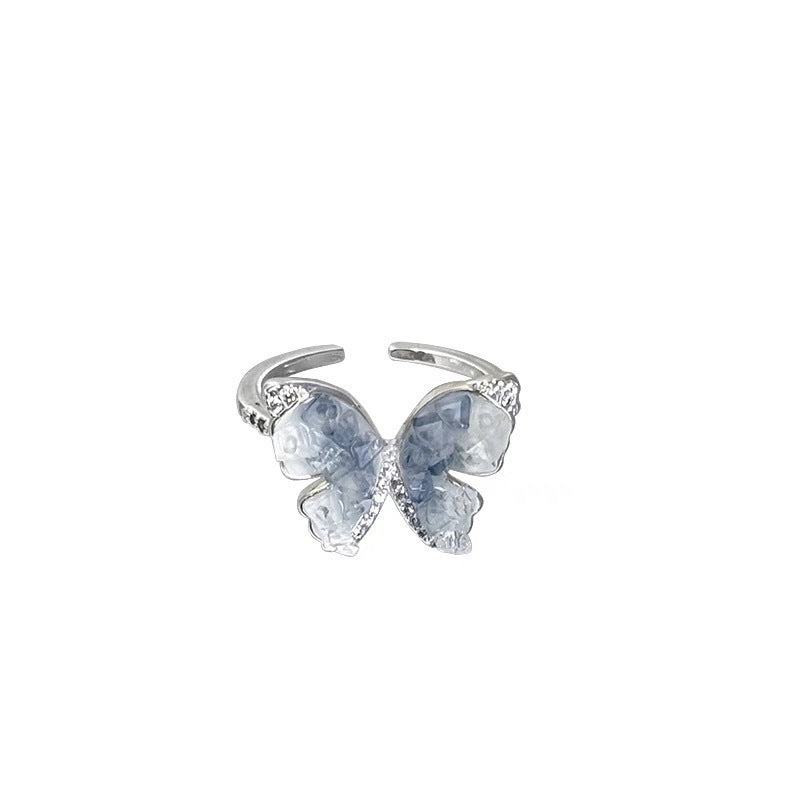 Wholesale gradient artificial blue crystal butterfly ring