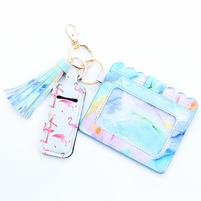 Wholesale Cactus Leopard Rose Flower Lipstick Case Card Holder PU Keychain