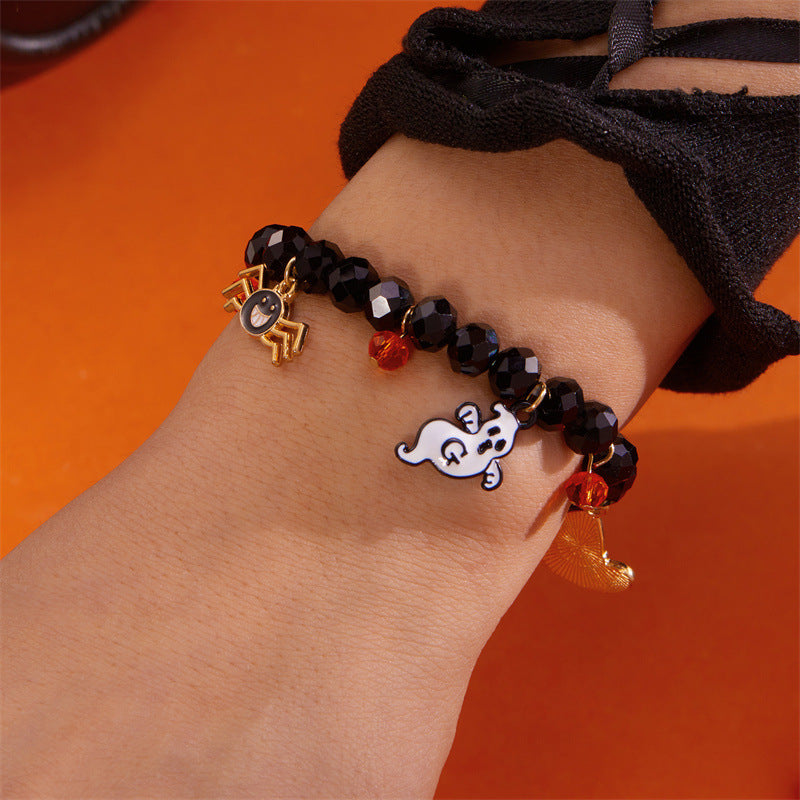Wholesale Halloween Bracelet  Funny Style Pumpkin Spider Pendant Crystal Beaded Bracelet