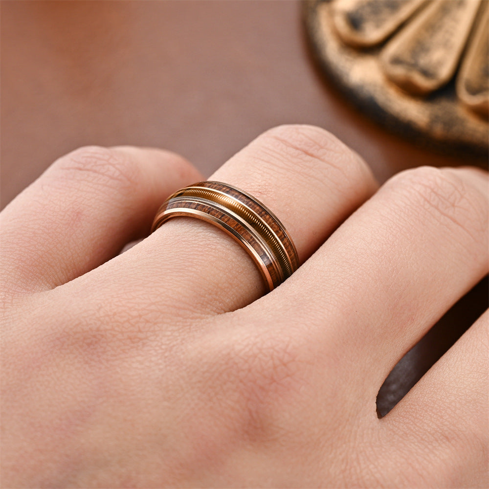 Wholesale Double Wood Grain Three Strings Couple Ring Rings Set Stainless Rings ACC-RS-TengSui002