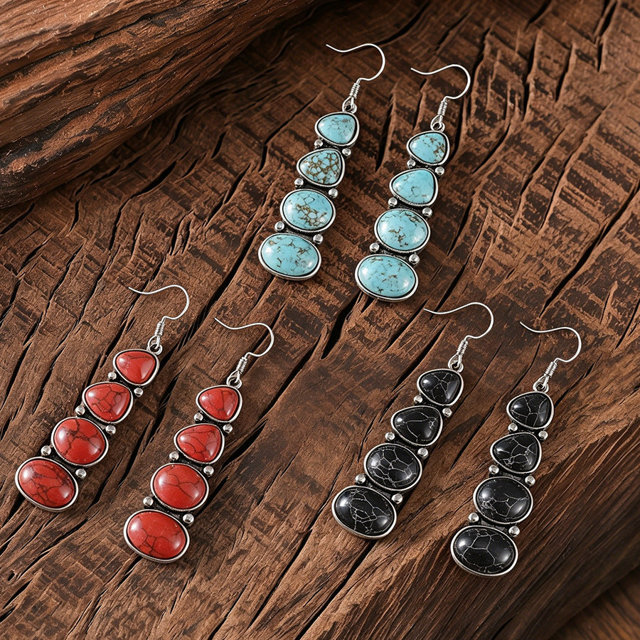 Wholesale Bohemian Retro Turquoise Tassel Drop Earrings - Trendy Jewelry Accessory for Party Gift Boutique