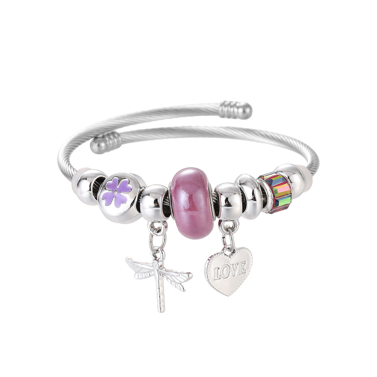Wholesale Creative Alloy Dragonfly Stainless Steel Beaded Love Bracelet ACC-BT-jiax004