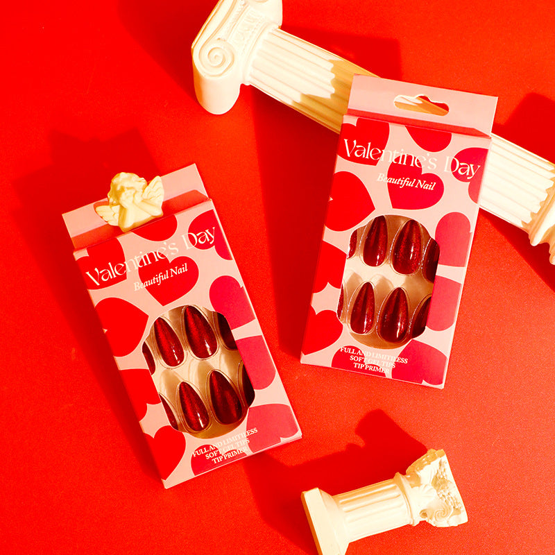 Wholesale 24 Pieces/box Valentine's Day Red Press-on Nails Kits Nail Stickers ACC-NS-LeFan166