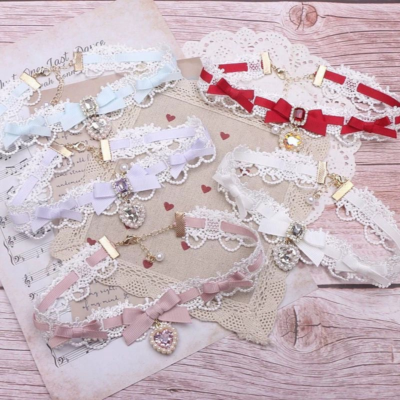 Wholesale Sweet and Cool Lace Heart Bow Choker Necklace