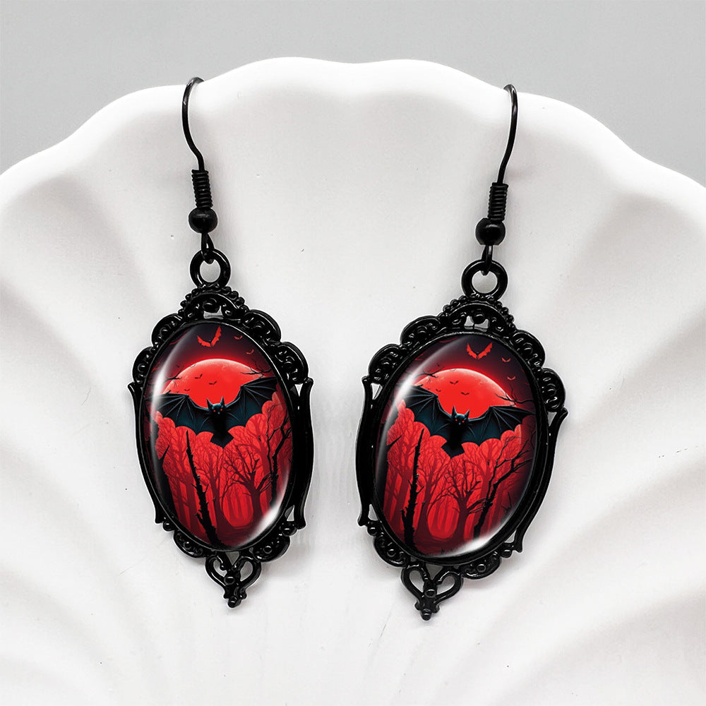 Wholesale Halloween Bloody Bat Oval Skull Earrings ACC-ES-XiangLian009