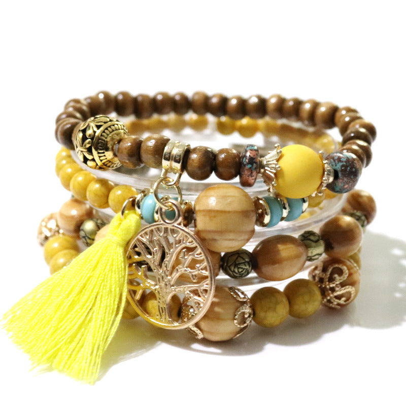 Wholesale Bohemian Tassel Multilayer Wooden Beaded Bracelet ACC-BT-NaiHong014