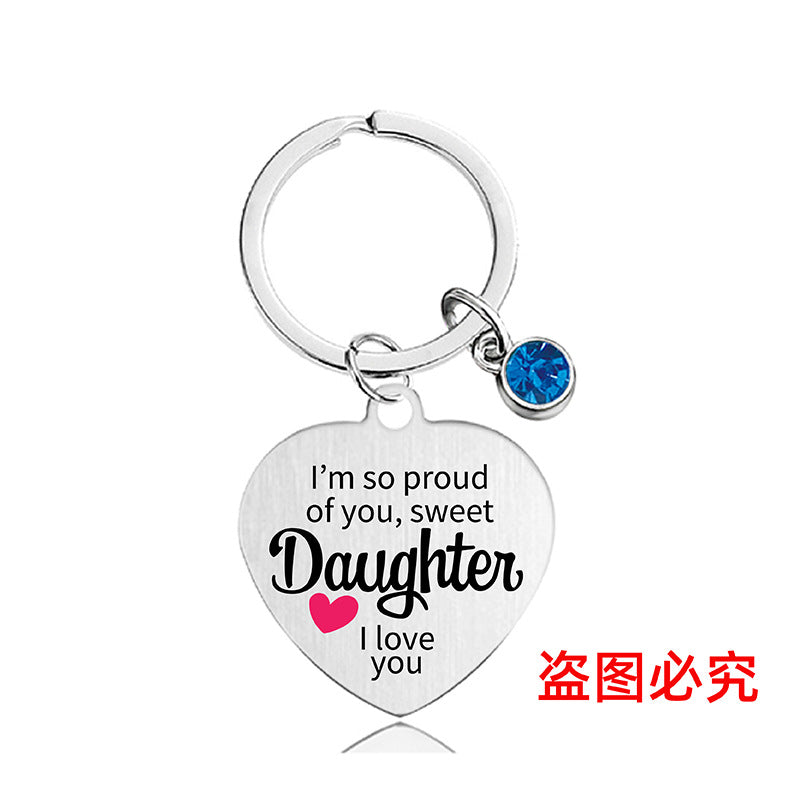 Wholesale Color Printed Blue Diamond Family Affection Inspirational Gift Metal Keychain Creative Keychain ACC-KC-Ganggu022