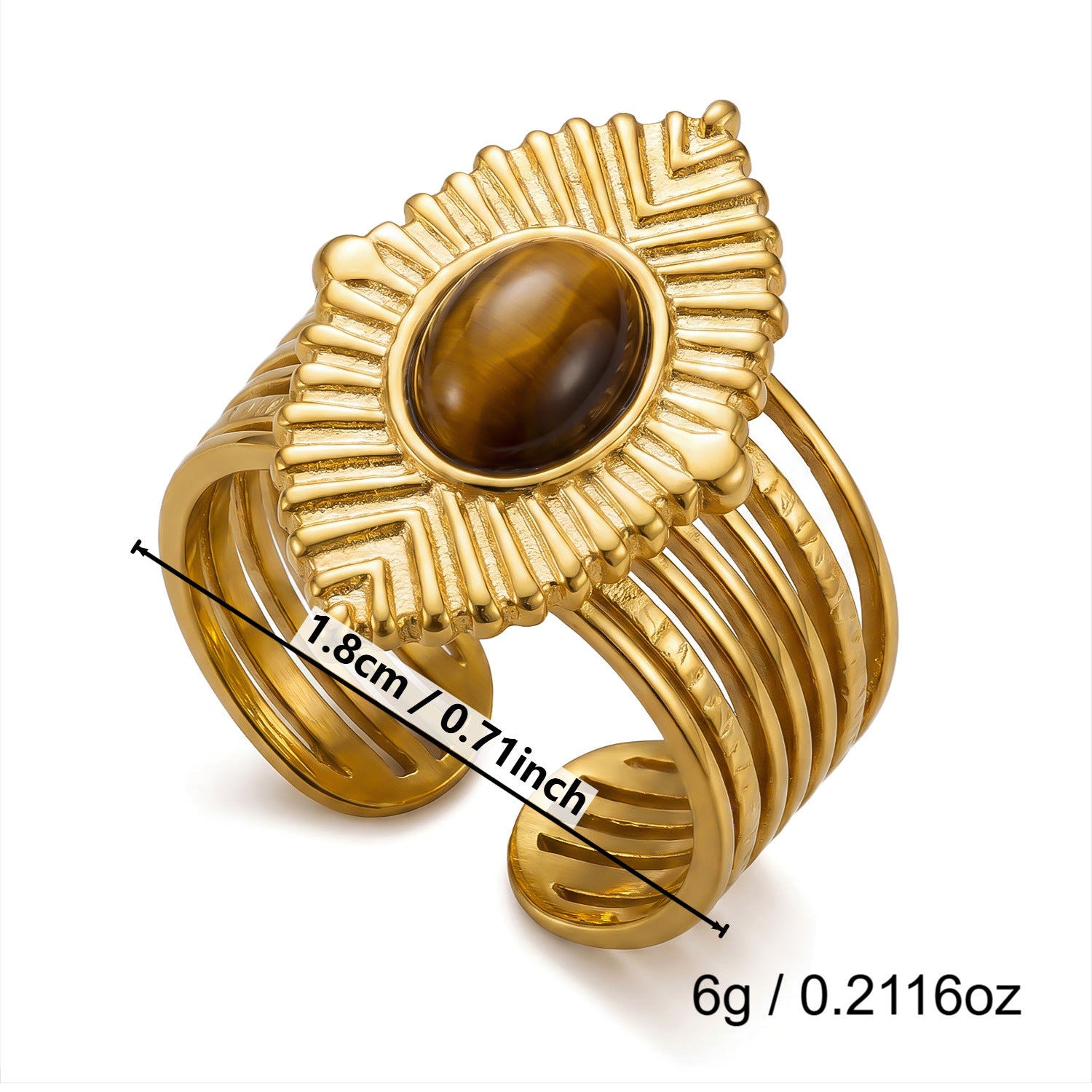 Wholesale Vintage Texture Tiger Eye Stainless Steel Multi-Layer Stacked Ring Jewelry Accessory
