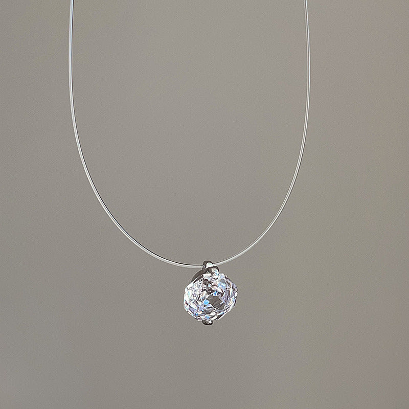 Wholesale Minimalist Style Crystal Zircon Pearl Pendant Fish Line Necklace Women' s Accessible Luxury Versatile Elegant Trendyy Neck Chain Clavicle Chain