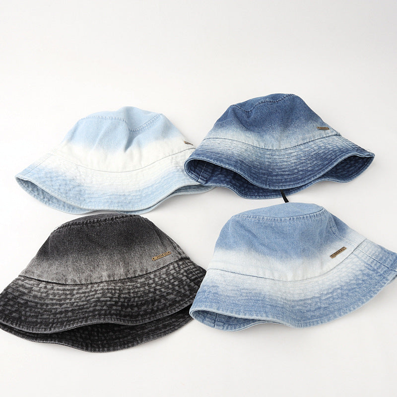 Wholesale  Denim fisherman hat  washed fashion gradient color basin hat sun protection sun hat bucket hat