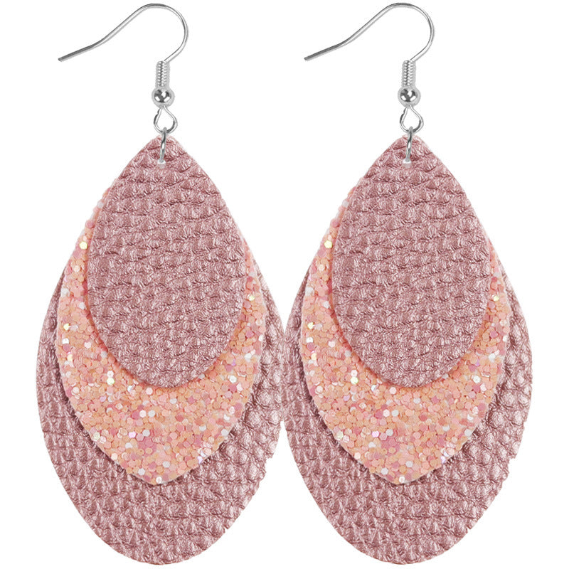 Wholesale Bohemian Multi-Layer Classic Leather Sequin Overlay Women's Pu Leather Earrings