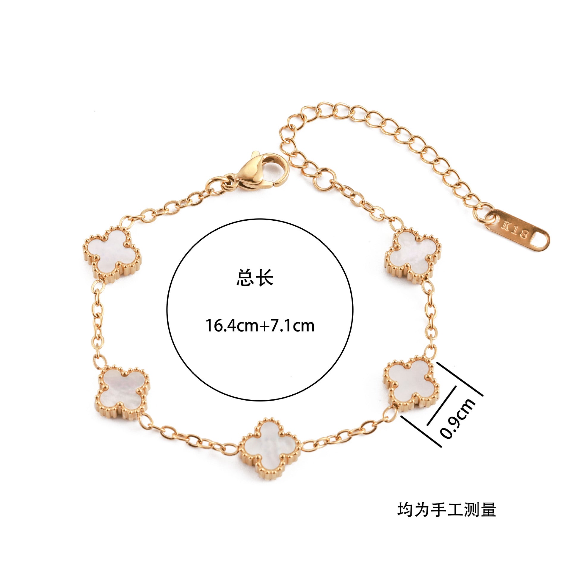 Wholesale Stainless Steel Four-Leaf Clover Bracelet with Mother-of-Pearl and Turquoise,  Trendy Jewelry Accessory for Women
