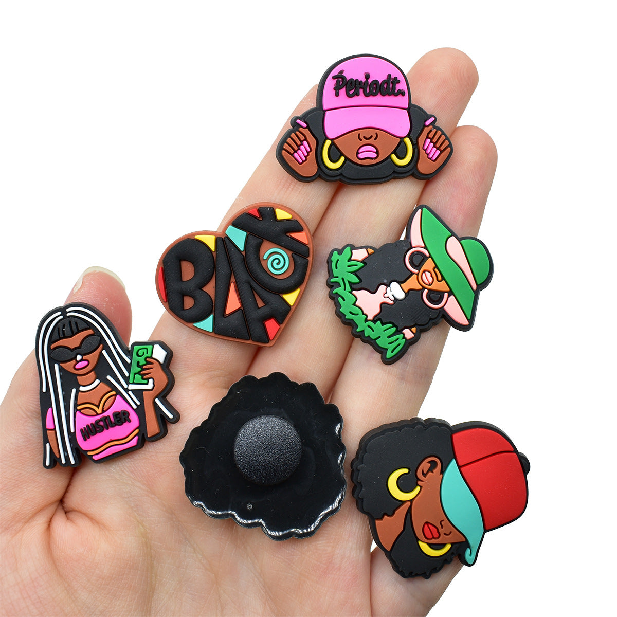 Wholesale  Random 100pcs  Black Girl SeriesPVC Soft Rubber Shoe Buckle Decoration