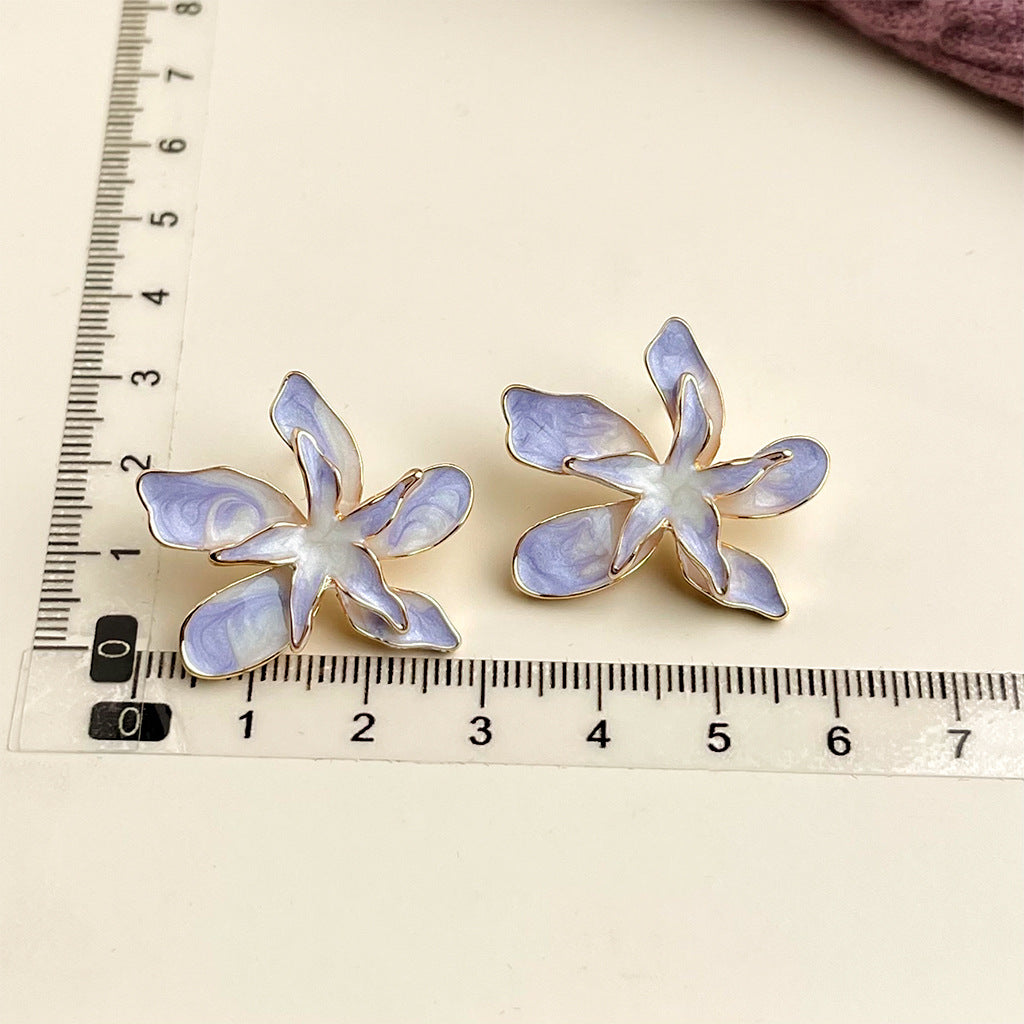 Wholesale French retro Vintage purple oil-drop flower earrings