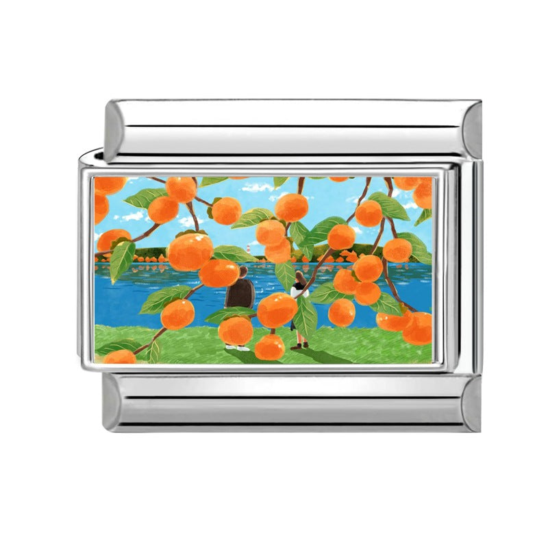 Wholesale Italian-Style Landscape Charm Stainless Steel Bracelet Jewelry Accessory