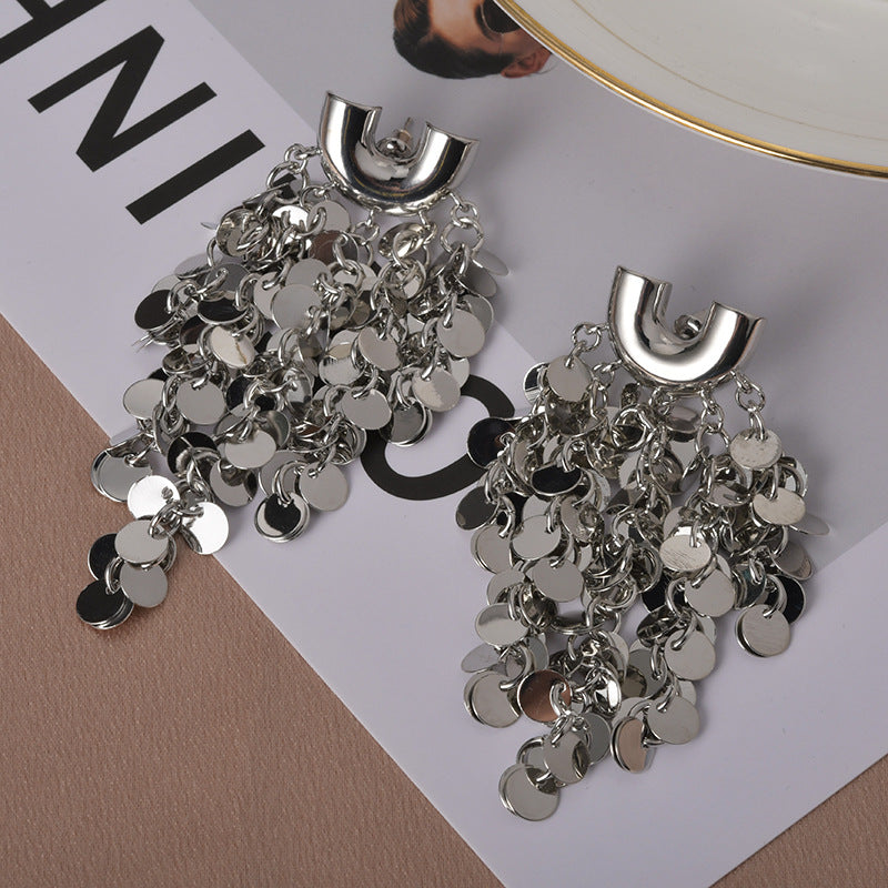 Wholesale  Metal Style Sequin Tassel Elegant Earrings